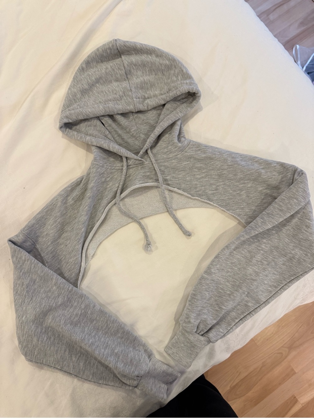 Bershka Light Gray Cropped Hoodie Sweater